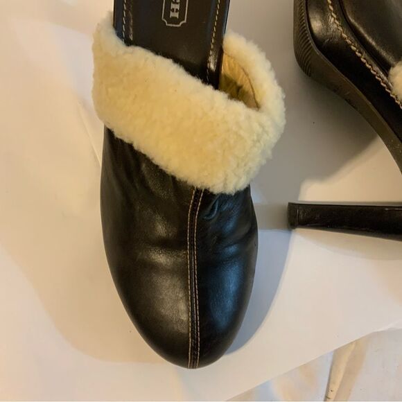 Coach "Kacie" Brown Leather With Faux Fur High Heel Mule Slip On Clog Sz 9.5B - Picture 9 of 13
